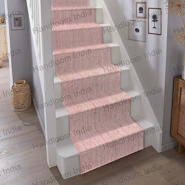 Pink Stair Runner, Long Stair Carpet, Stair Steps Rug, Stair Rug, Stair Treads Rug, Handwoven Runner, Carpet Runner, Sisal Stair Runner