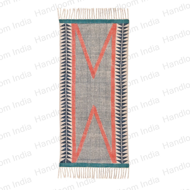 Washable Runner Rug, Cotton Washable Rug, Rug for Hallway, Customize Cotton Rug, Organic Dye Rug, Block Print Runner, Machine Washable Rug