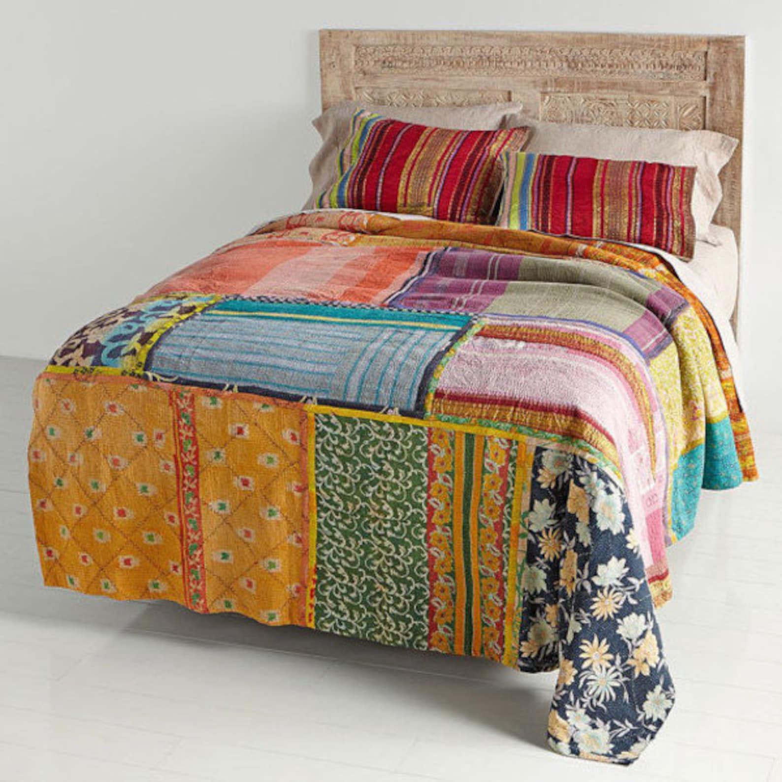 King Size Patchwork Kantha Quilt King Kantha Bed Cover King | Etsy