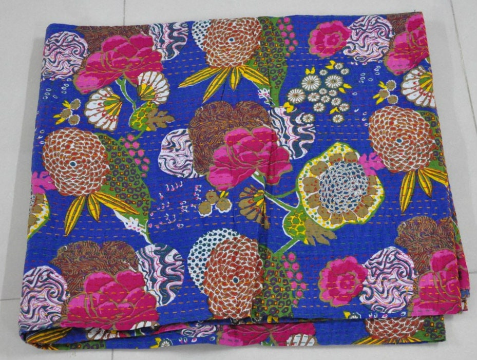 Navy Blue Kantha Quilt Extra Large Kantha Throw Indian Cotton Etsy