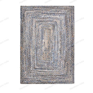 Hand Tufted Rug, Denim Jute Rug for Living Area, Denim Runner for Hall, Custom Braided Rug, Bohemian Area Rug, Denim Yoga Mat, Jute Bath Rug
