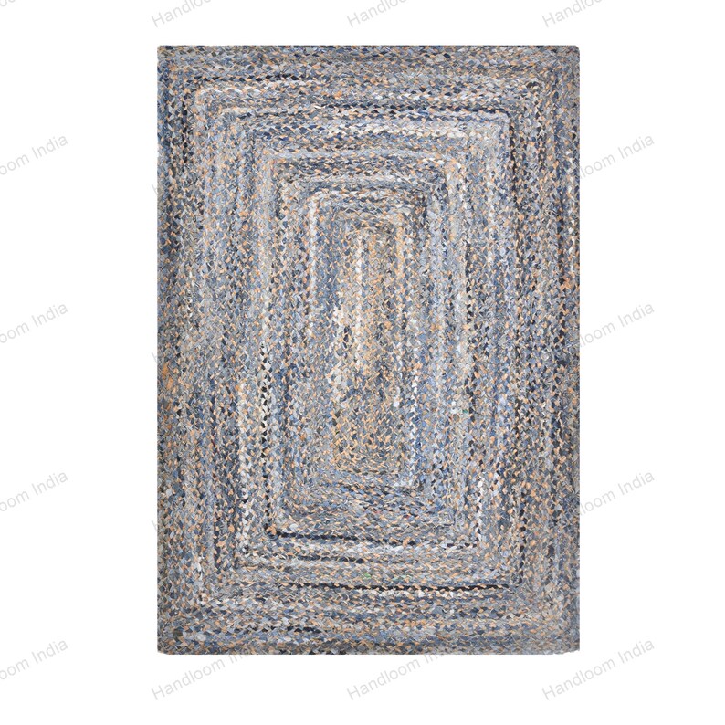 Hand Tufted Rug, Denim Jute Rug for Living Area, Denim Runner for Hall, Custom Braided Rug, Bohemian Area Rug, Denim Yoga Mat, Jute Bath Rug