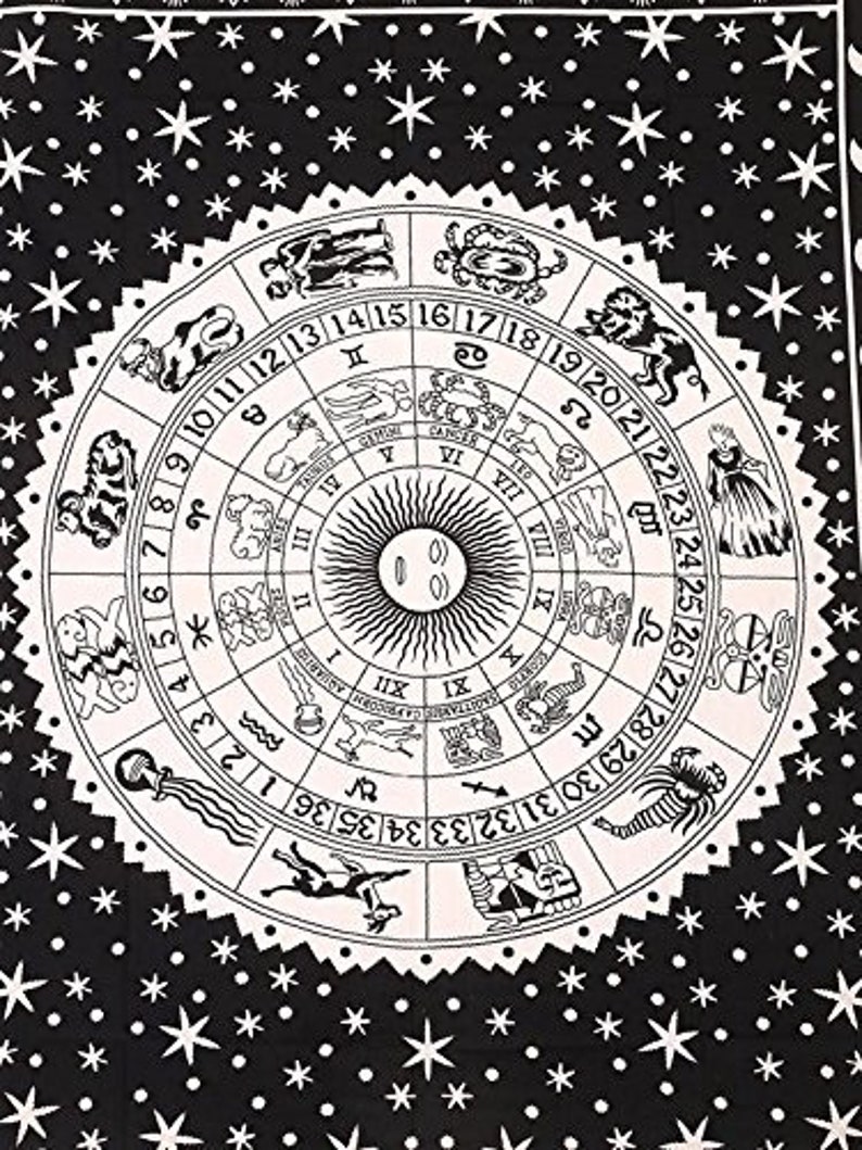 Black and White Zodiac Tapestry Wall Hanging Horoscope Etsy