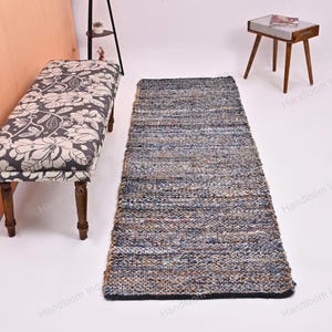 Boho Teppich für Flur/Küche/Bad, Denim Nachttischläufer, Benutzerdefinierte Denim Teppich für Eingangstür, Rutschfester Badteppich
