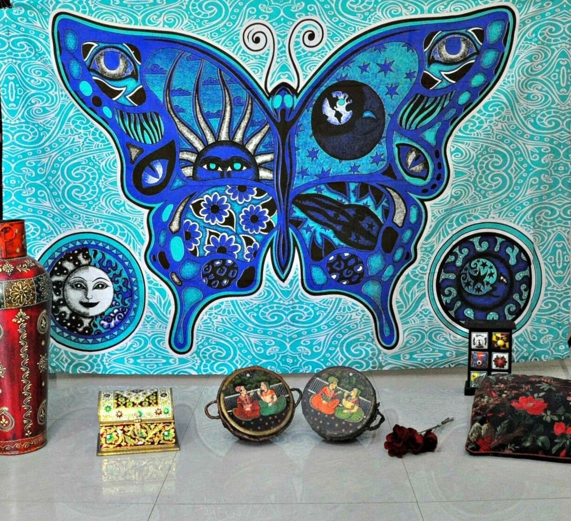 Trippy Butterfly Tapestry Psychedelic Butterfly Tapestries on Etsy
