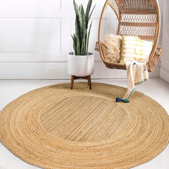 Tapis en Jonc de Mer Rond Tressé en Jute de Fibres Naturelles