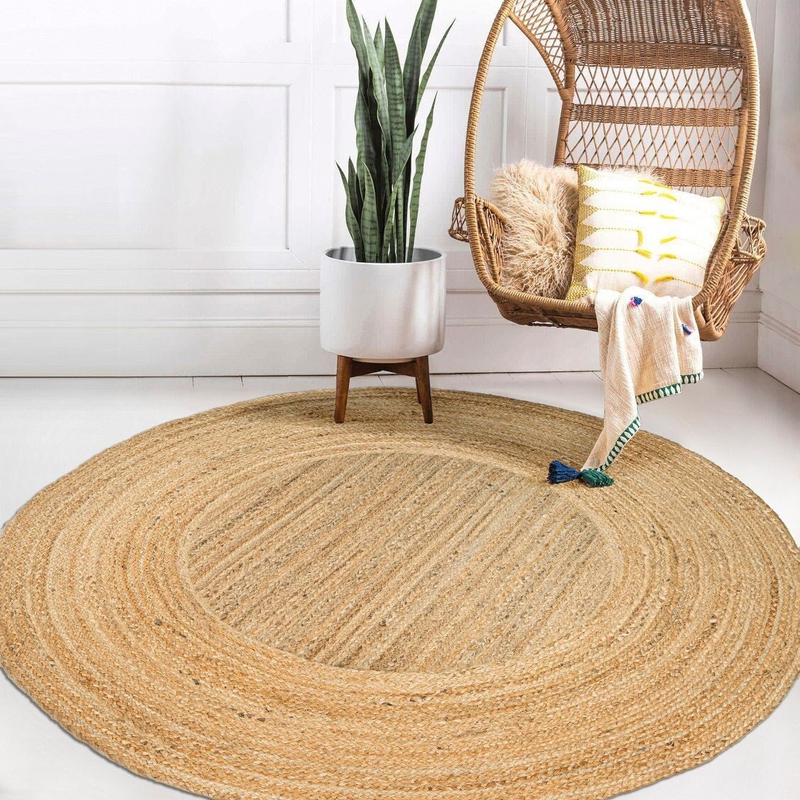 Alfombras trenzadas de yute natural, alfombra de yute natural hecha a mano  (3 x 5 pies)