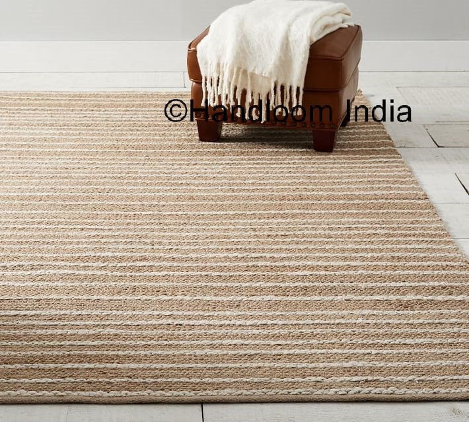 Natural Jute and White Striped Pattern Living Room Rugs Carpet Etsy UK