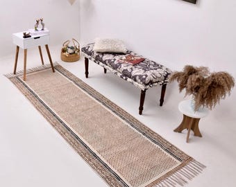 Cotton Stair Runner, Washable Runner for Hall/Entryway/Kitchen, Home Washable Runner, Hand Block Print Rug, No Slip Bath Rug, Boho Decor Rug