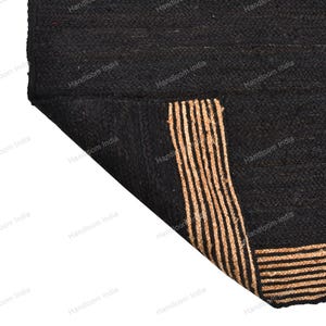 Black Jute Rug Runner, Black Carpet for Hall/Entryway, Extra Jute Area Rug, Jute Runner for Kitchen, Woven Jute Rugs for Bedroom 5X5