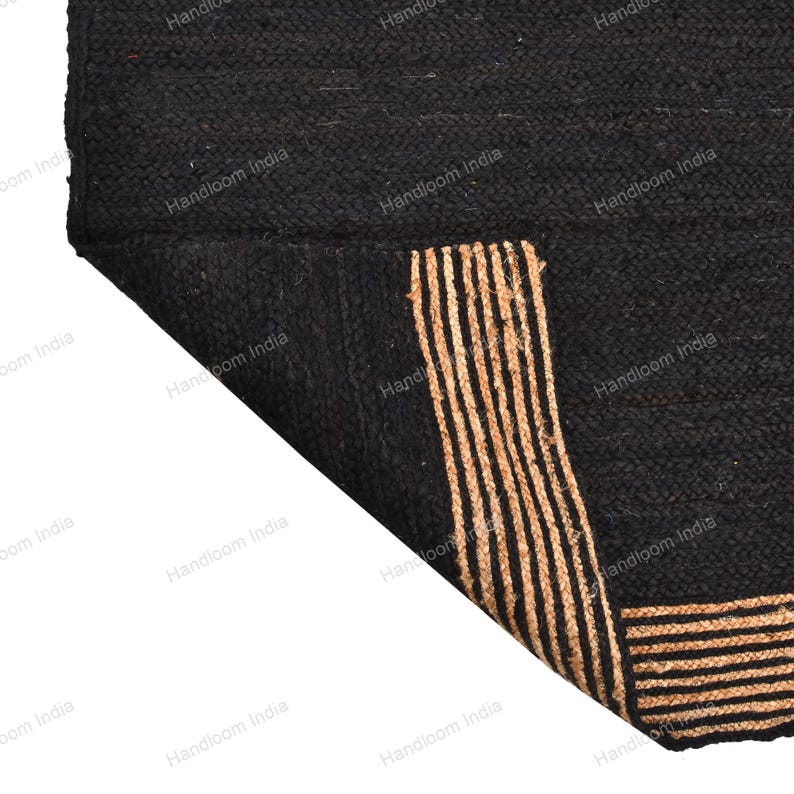 Black Jute Rug Runner, Black Carpet for Hall/Entryway, Extra Jute Area Rug, Jute Runner for Kitchen, Woven Jute Rugs for Bedroom 5X5