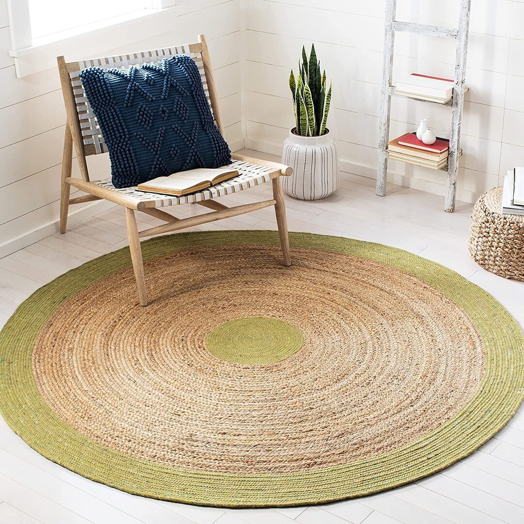 Custom Size Green Jute Round Rug for Dining Room Bohemian Etsy