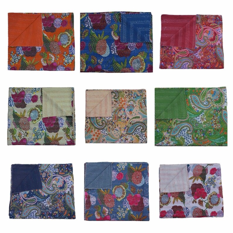 3pc Set of Queen Kantha Quilts Wholesale Kantha Blankets for Etsy
