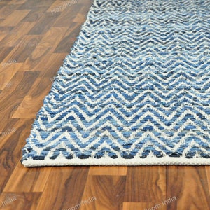 Hand Loomed Rug, Denim Tufted Rug, Woven Scandinavian Rug, Blue Braided Rug, Denim Rug, 5x7 Hand Knotted Rug for Living Area, Hallway Runner