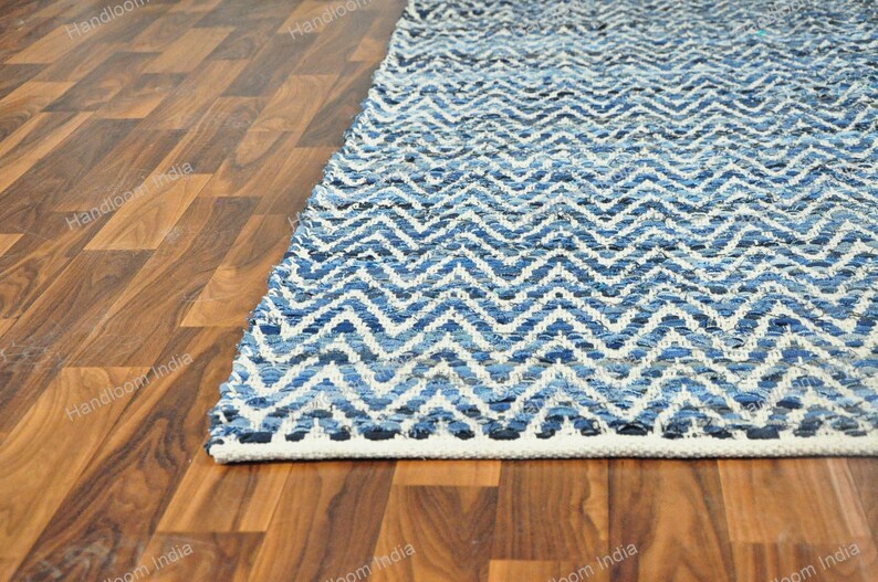Hand Loomed Rug, Denim Tufted Rug, Woven Scandinavian Rug, Blue Braided Rug, Denim Rug, 5x7 Hand Knotted Rug for Living Area, Hallway Runner