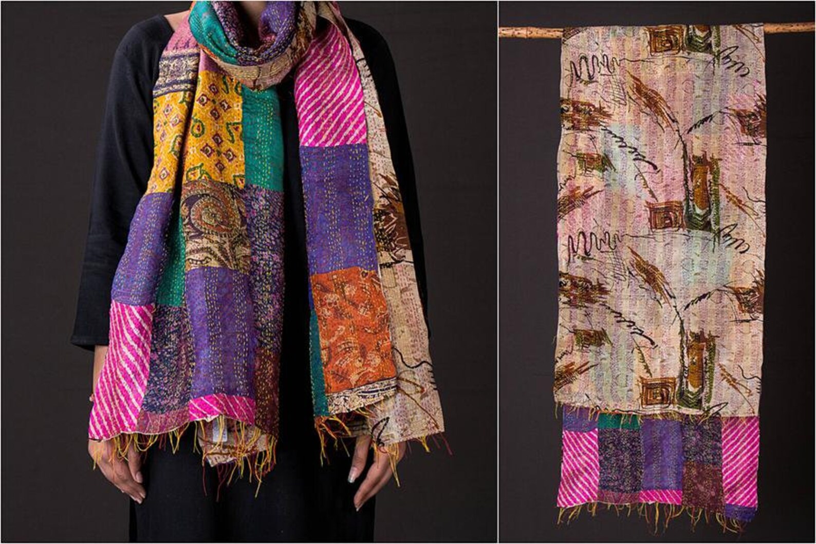 Kantha Shawl Kantha Scarf Kantha Stole Kantha Dupatta Silk Etsy