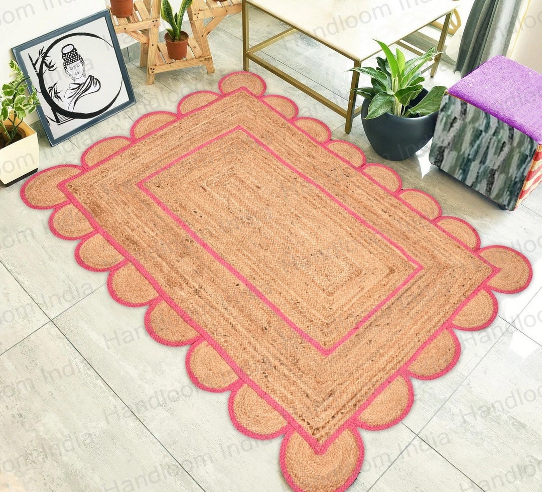 Custom Size Rug, 12x15 Scalloped Rug, Scalloped Jute Rug, Natural Fiber