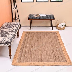 Brown Jute Carpet Runner, Extra Large Area Rug, Woven Kitchen Rug, Contemporary Rug 6x8, Natural Runner for Hallway, Bedside Area Rug