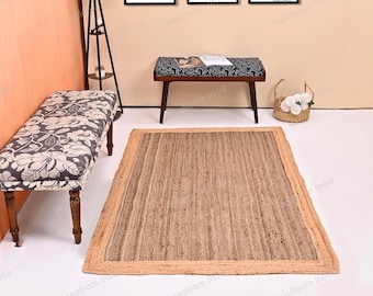 Brauner Jute Teppich Läufer, Extra Großer Teppich, Handgewebter Küchenteppich, Teppich Läufer für Diele, 200x250, Naturteppich