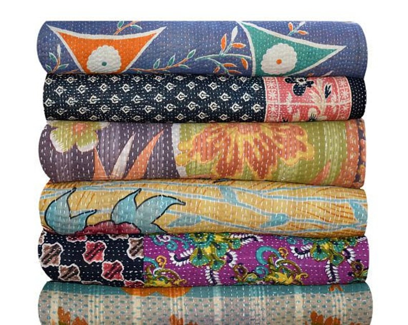 Lot of 5 Vintage Sari Kantha Blankets Indian Kantha Throw Etsy