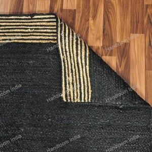 Black Jute Rug Runner, Black Carpet for Hall/Entryway, Extra Jute Area Rug, Jute Runner for Kitchen, Woven Jute Rugs for Bedroom 5X5
