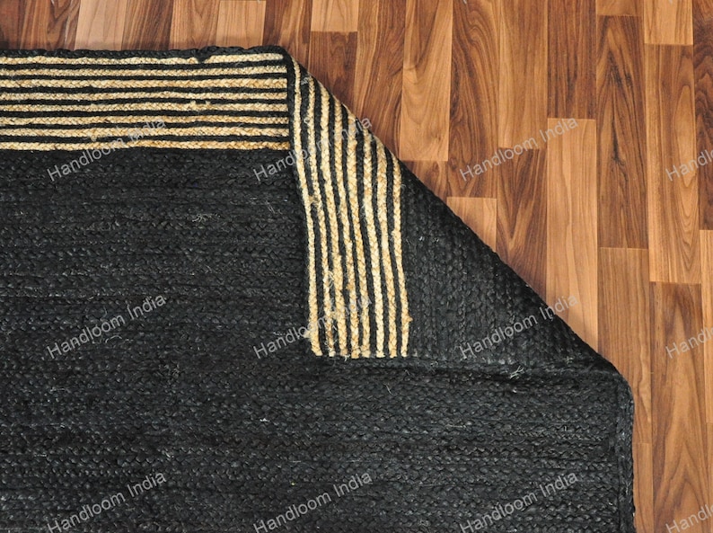 Black Jute Rug Runner, Black Carpet for Hall/Entryway, Extra Jute Area Rug, Jute Runner for Kitchen, Woven Jute Rugs for Bedroom 5X5