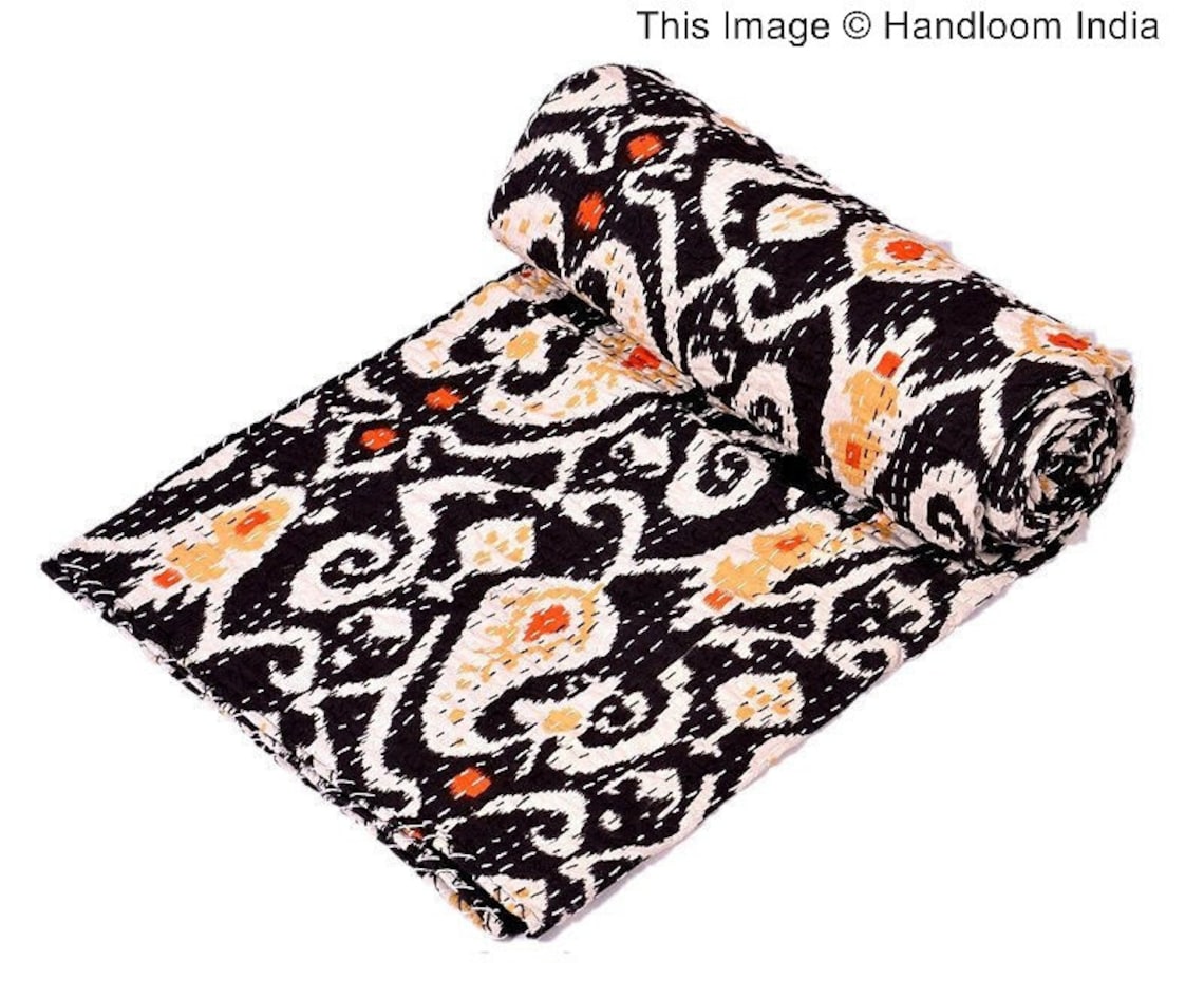 Kantha Blanket Paisley Bed Cover Ikat Kantha Bedding in Queen Etsy