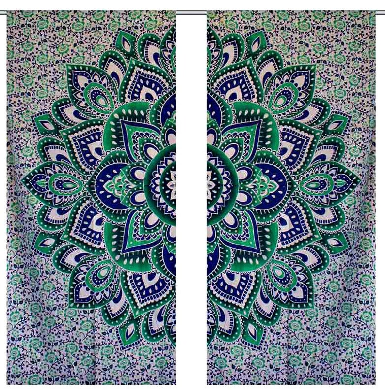 Indian Tapestry Curtain Set Floral Mandala Curtain Window 2 Panel Curtain Set Bohemian Door Drapes
