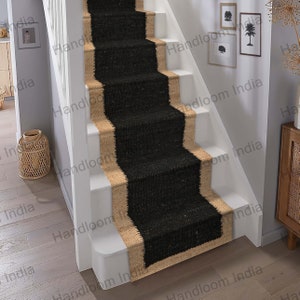 Stair Runner, Jute Runner, Runner Rug, Black Runner for Stairs, Seagrass Carpet for Wooden Steps, Non Slip Stair Treads, Jute Hallway Runner