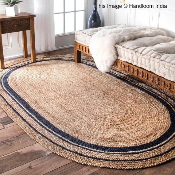 Hand-woven Natural Jute Oval Area Rugs for Kitchen 4 X 6, Braided RAG RUG 5  X 7 for Living Room, Hand-knotted Bedroom Area Rugs 3 X 5 