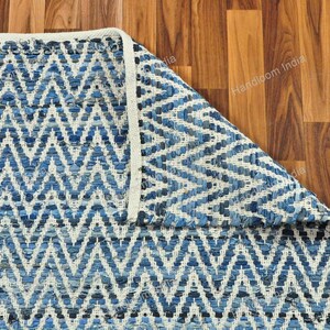 Hand Loomed Rug, Denim Tufted Rug, Woven Scandinavian Rug, Blue Braided Rug, Denim Rug, 5x7 Hand Knotted Rug for Living Area, Hallway Runner