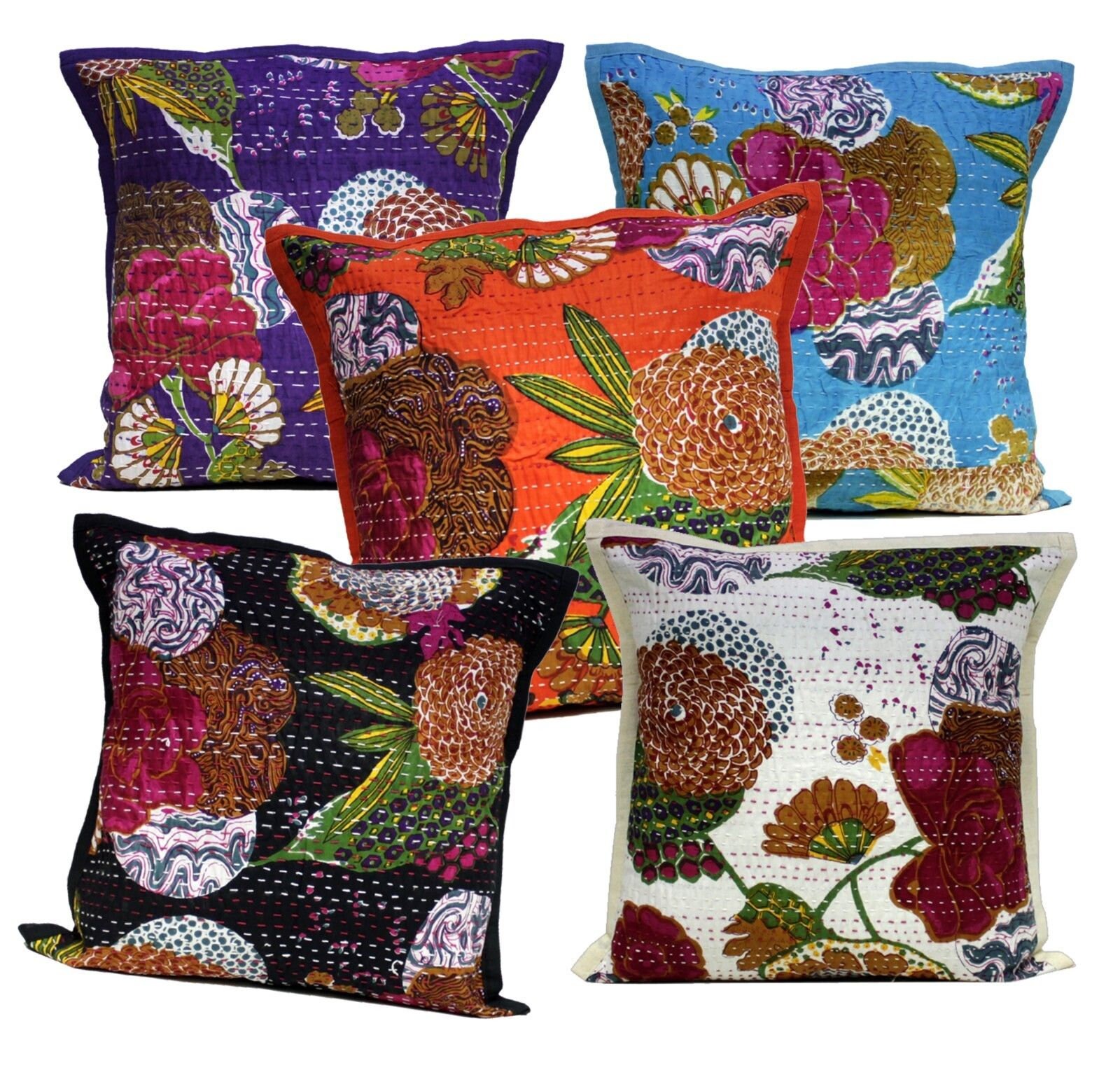 Assorted Set of 5 Kantha Throw Pillows Indian Decorative Floor Etsy