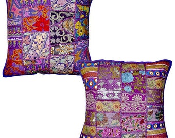 2pc set Purple Vintage Bohemian Indian throw Pillow Purple decorative gypsy throw pillow for couch bohemian patchwork ethnic indian pillow