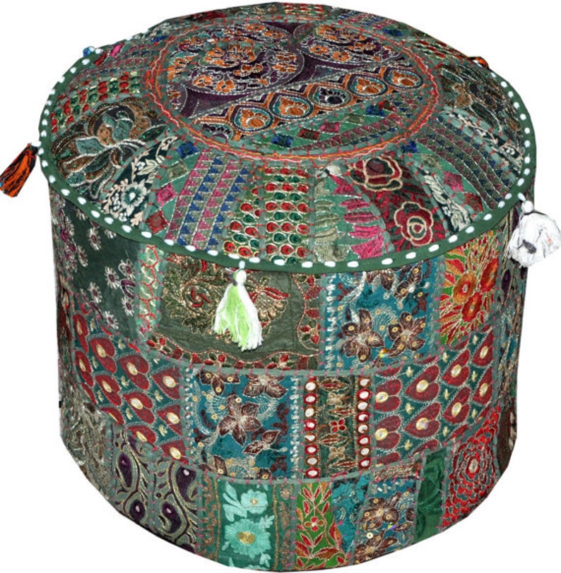 Large Indian Floor Pouf Ottoman Cover pouffe pouffes Foot Etsy