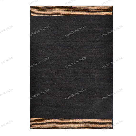 Black Jute Rug Runner, Black Carpet for Hall/Entryway, Extra Jute Area Rug, Jute Runner for Kitchen, Woven Jute Rugs for Bedroom 5X5