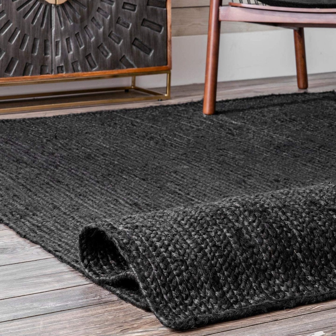 Black Braided Jute 5 X 7 Area Rug for Living Room ON SALE Etsy