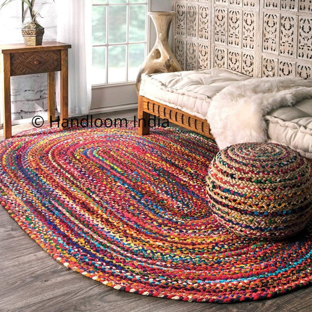 Reversible 5 X 7 Oval Area Rug for Living Room, Braided Entryways Rugs  Runner 4 X 6, Handwoven Chindi 3 X 5 Oval Area Rug for Bedroom 