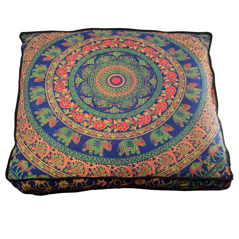 Green Mandala Pouf Bohemian Outdoor Ottoman Floor Cushions Indian Elephant Floor Pillows