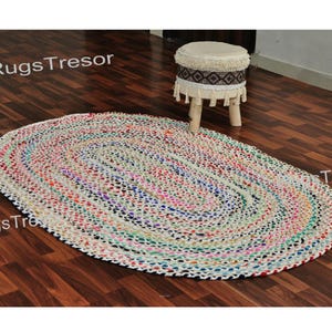 Oval Area Rug 8X10, Braided Oval Rug, White Cotton Oval Rug, Hand Woven Oval Rug for Living Room 8X10, Customize Oval Rug, Rug for Bathroom