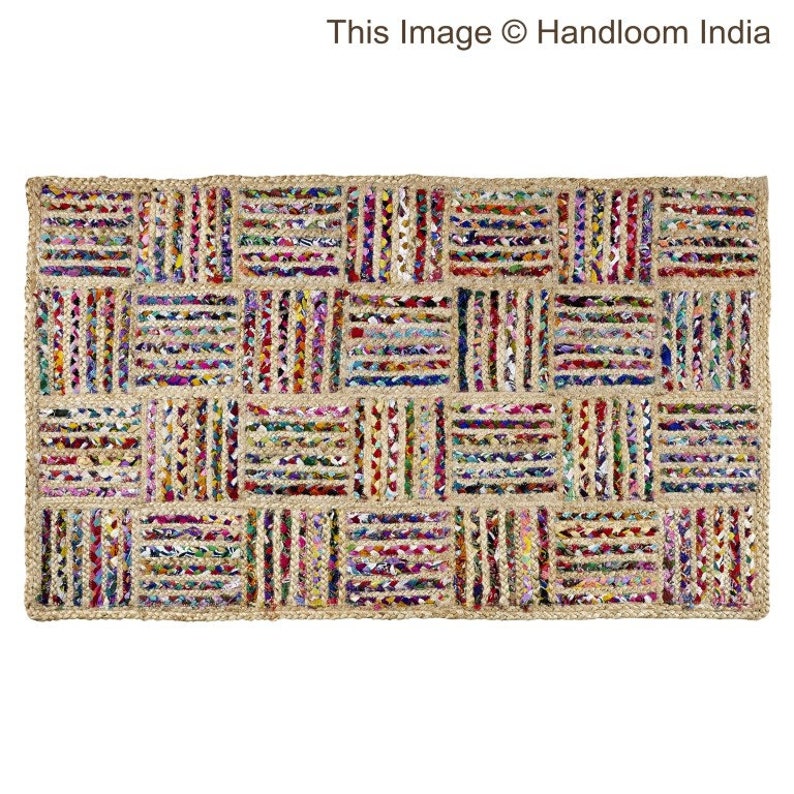 Checkered Pattern Jute Rug for Living Room 8x10 Eco Friendly Etsy