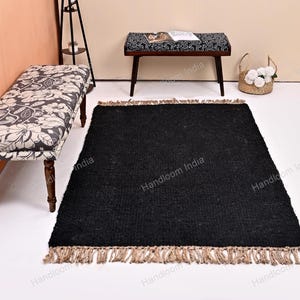 Braided Jute Rug, Jute Tufted Rug 5x8 for Living Room, Black Jute Rug, Braided Hemp Rug, Modern Seagrass Rug, Custom Size Rug, Vegetal Rug