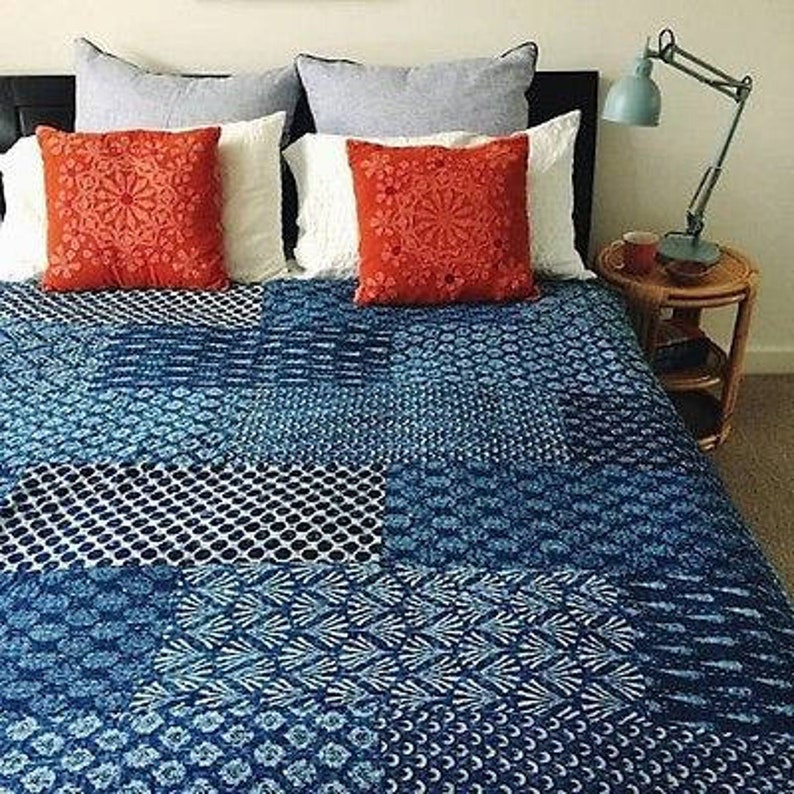 Blue Indigo Kantha Quilt in Twin Size Indian Patchwork Kantha Etsy