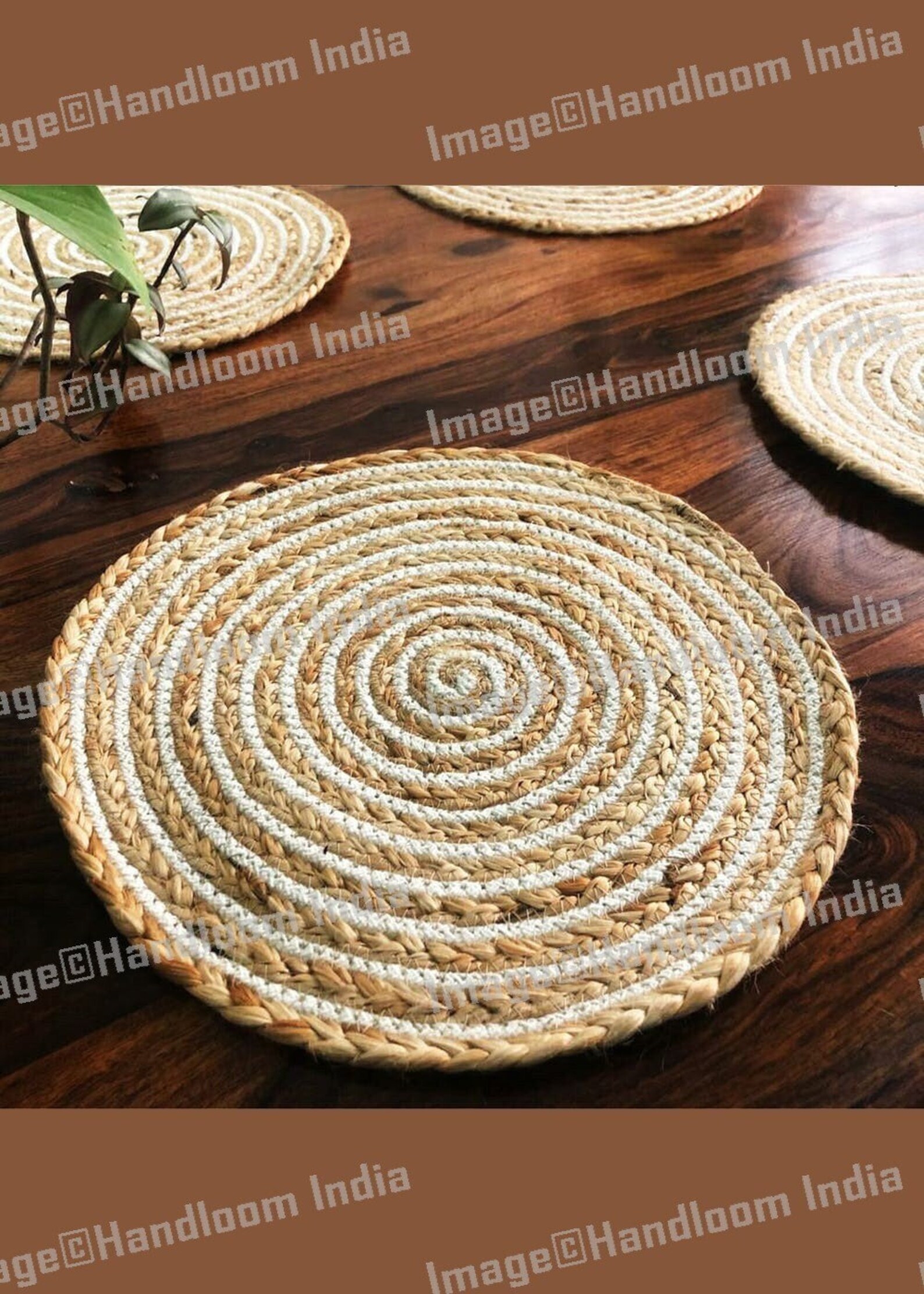 Round Placemats Set of 6 Pc White and Natural Jute Braided Etsy