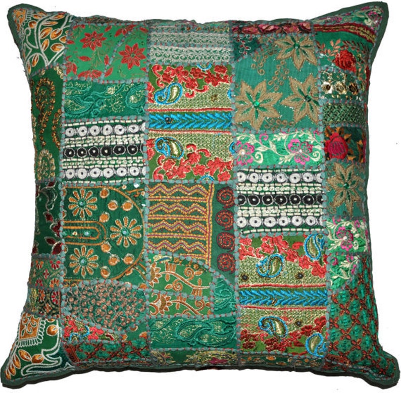 24x24 Green Bohemian Indian Throw Pillow Vintage Gypsy Etsy