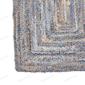 Hand Tufted Rug, Denim Jute Rug for Living Area, Denim Runner for Hall, Custom Braided Rug, Bohemian Area Rug, Denim Yoga Mat, Jute Bath Rug