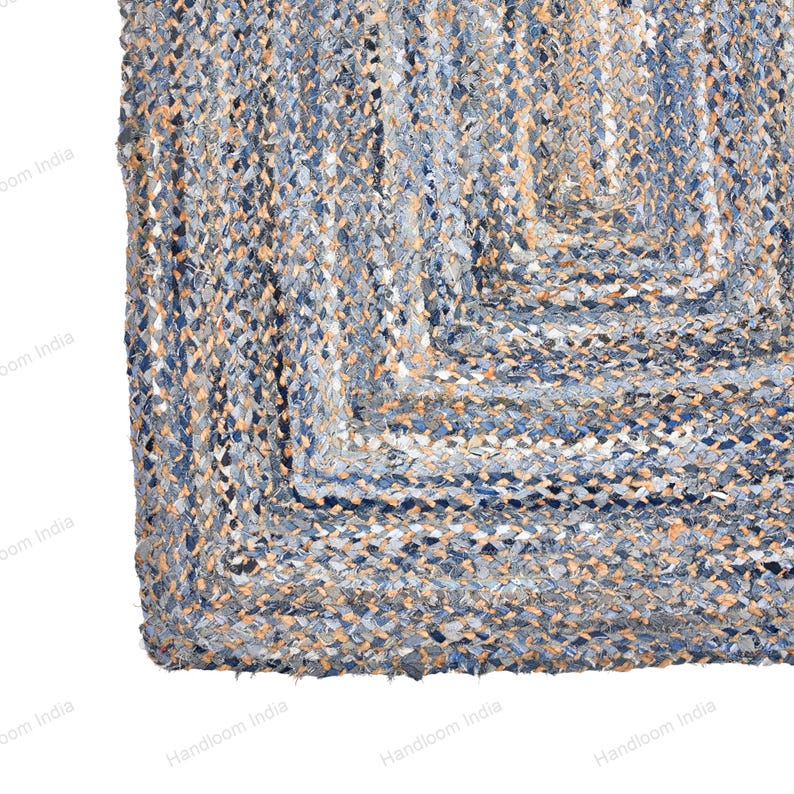 Hand Tufted Rug, Denim Jute Rug for Living Area, Denim Runner for Hall, Custom Braided Rug, Bohemian Area Rug, Denim Yoga Mat, Jute Bath Rug