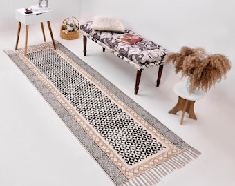 Washable Runner Rug for Kitchen/Hall/Bathroom, Home Washable Rug, Block Print Runner, Cotton Runner for Dining Table, Anti Slip Cotton Rug