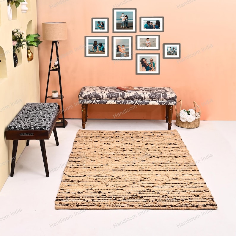 Loomed Hemp Rug, Woven Jute Rug, Braided Area Rug, Natural Jute Rug, Hand Knotted Rug, Pet Friendly Rug, Antique Pattern Rug, Bath Rug