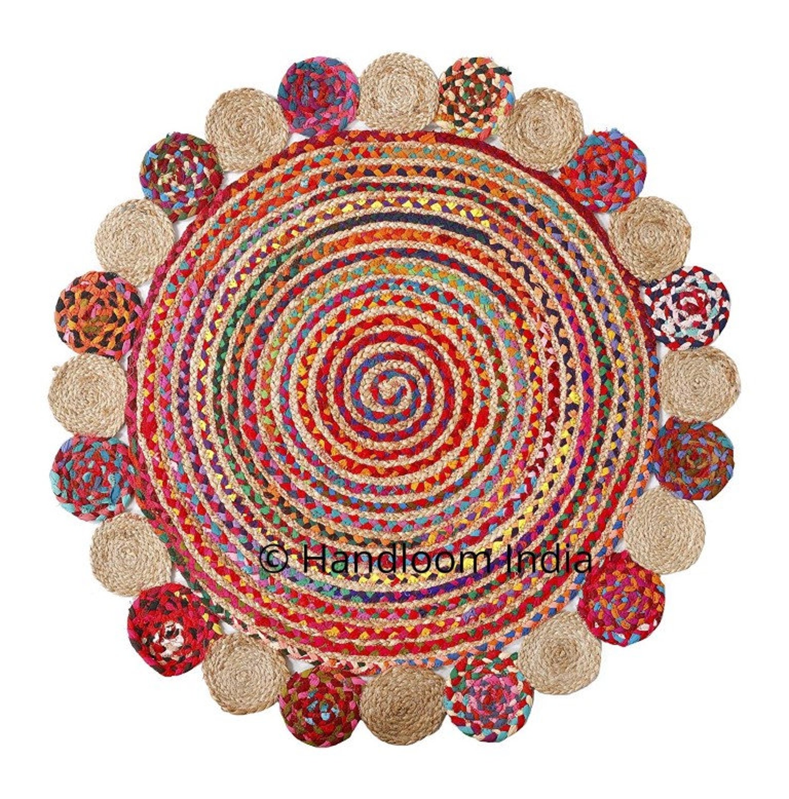 Antique Vintage Round Jute Rag Rug Bohemian Living Room Solid Etsy