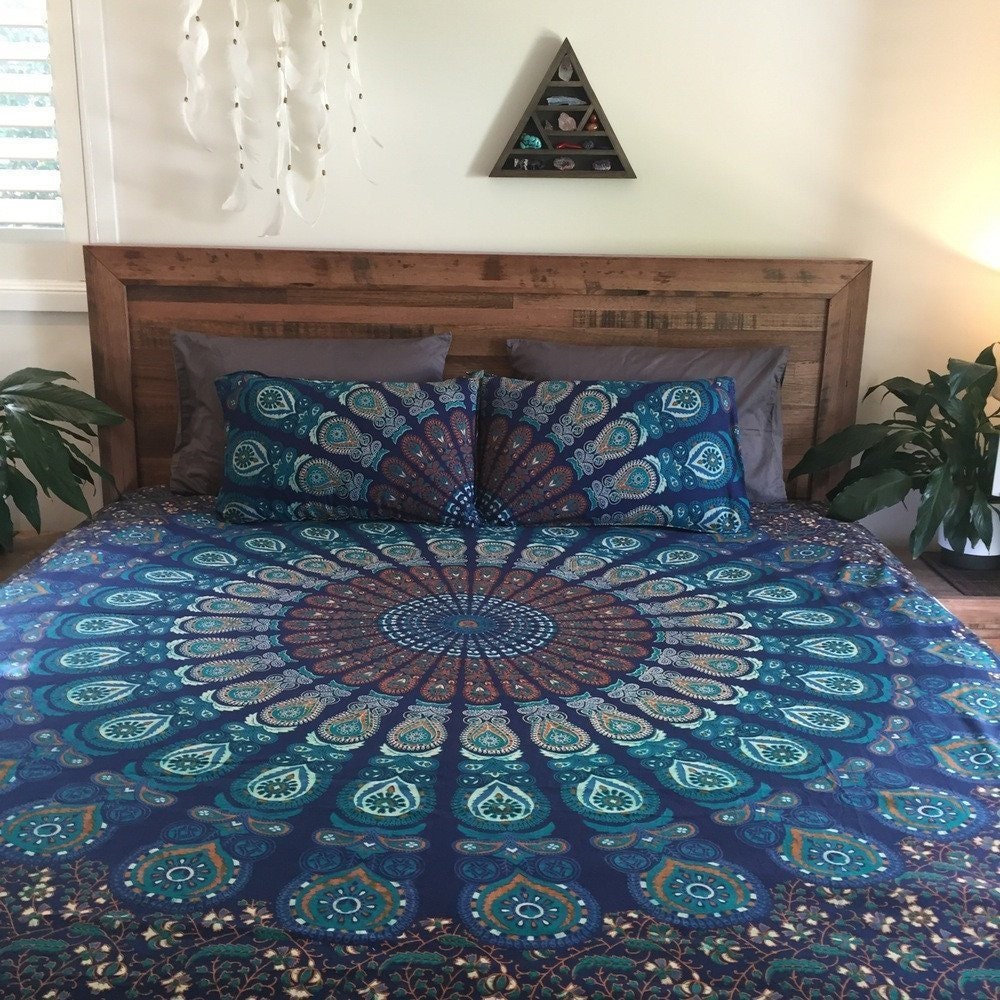 Hippie Mandala Bedding Set Queen Blue Duvet Cover Set Indian Etsy
